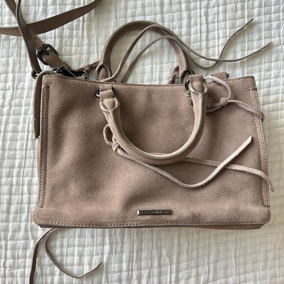 Rebecca Minkoff Mini Regan Satchel Suede Leather Taupe Beige Crossbody Tote - Picture 7 of 13